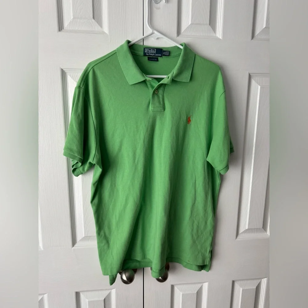 Polo Ralph Lauren Light Green & Orange Pony Polo Shirt XL Custom Fit Luxury